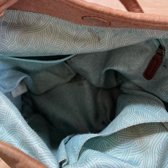 The Sak Tan Leather Floral Embossed Leather Shoulder Bag Purse Tote - Picture 6 of 7